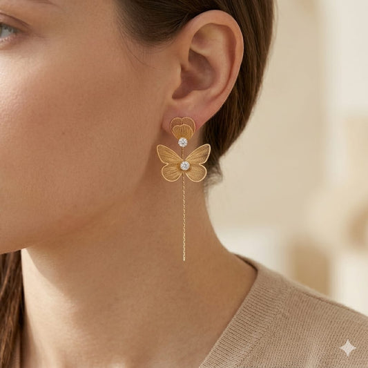 Golden Butterfly Tassel Dangle Earrings 💛🌾