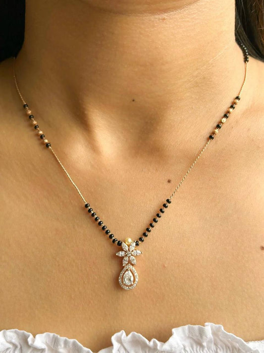 White Elegant Floral Drop Mangalsutra
