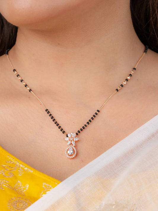 White Elegant Floral Drop Mangalsutra