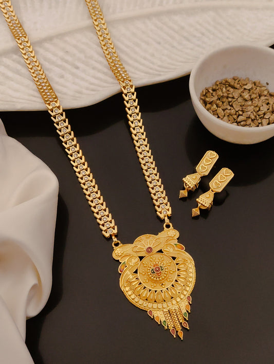 Royal Gold-Plated Long Rani Haar Necklace Set