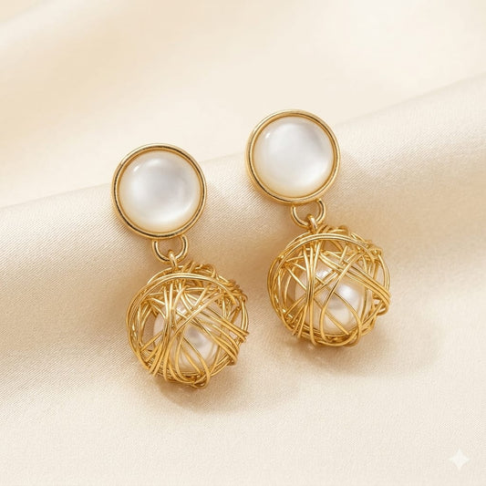 The Golden Nest Pearl Drop Earrings 🪺✨