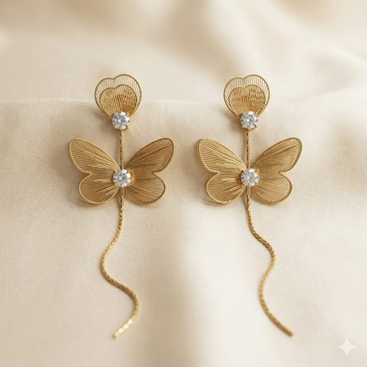 Golden Butterfly Tassel Dangle Earrings 💛🌾