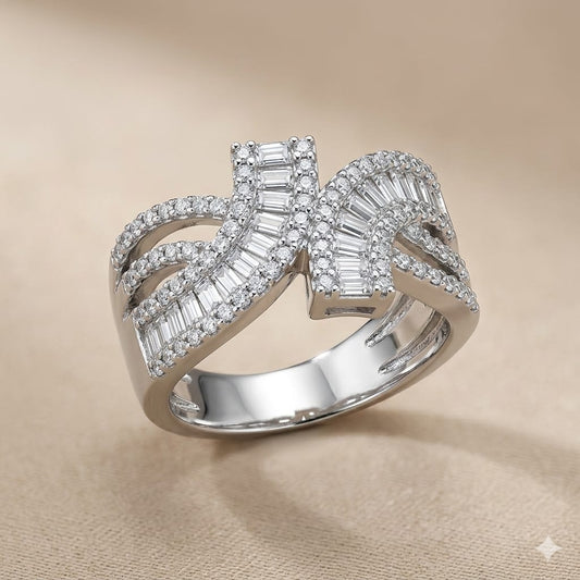 Silver Cascade Wave Diamond Ring ππ