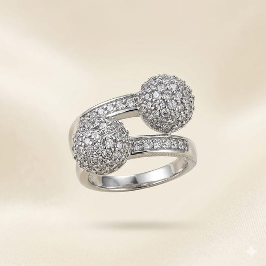 Silver Dual Sphere PavΓ© Ring πͺπ