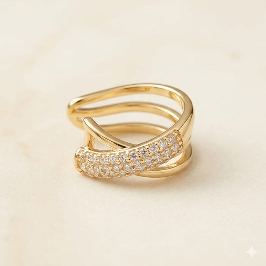 Golden Crossover Pavé Ear Cuff 💫👂