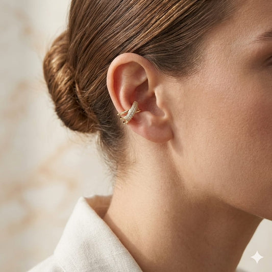 Golden Crossover Pavé Ear Cuff 💫👂