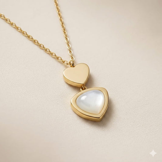 Golden Twin Heart Trillion Drop Necklace 💛💎