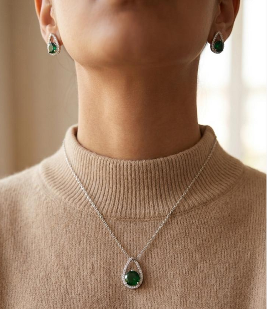 Emerald Teardrop Elegance Necklace Set