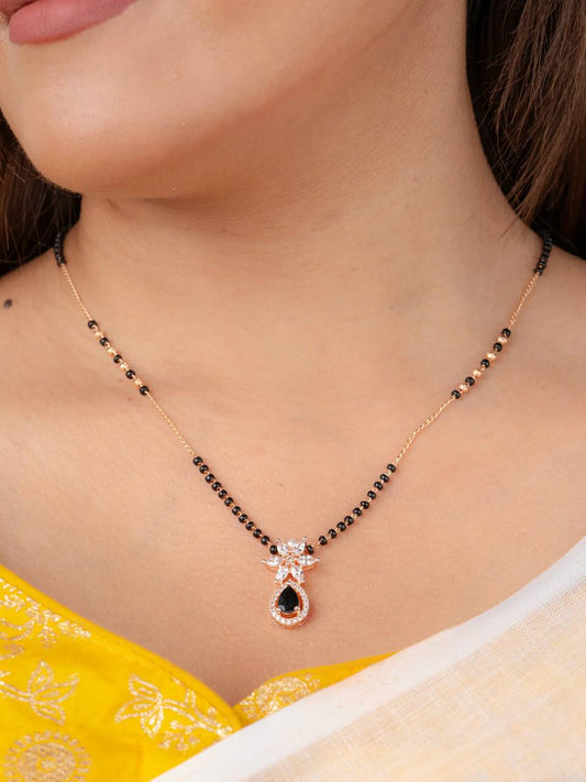 Black Elegant Floral Drop Mangalsutra