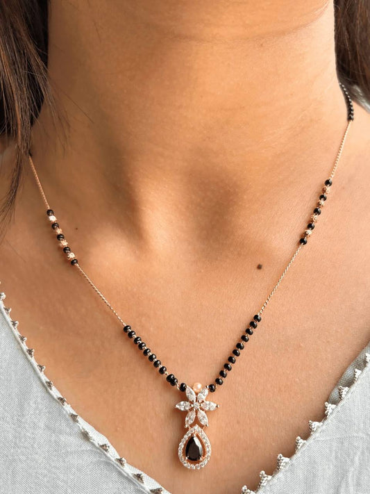 Black Elegant Floral Drop Mangalsutra