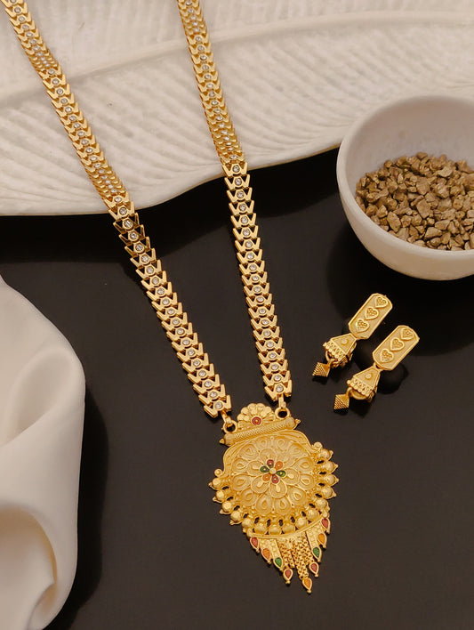 Royal Gold-Plated Long Rani Haar Necklace Set