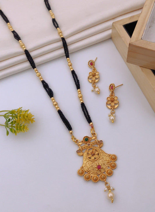 Traditional Gold-Plated Long Peacock Motif Mangalsutra Set