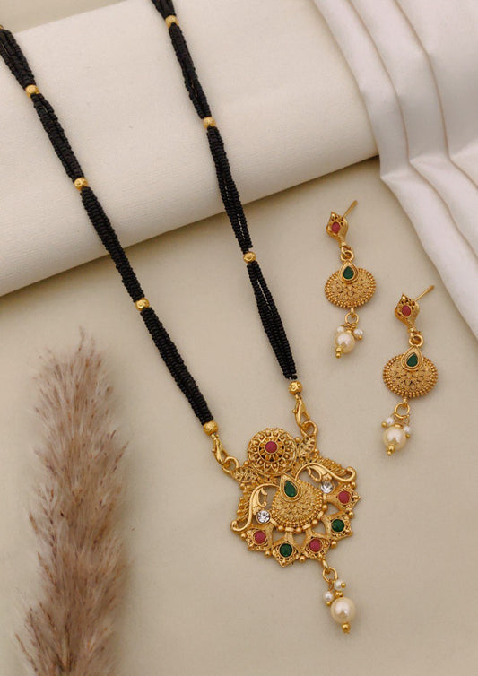 Heritage Bell-Motif Black Beads Mangalsutra Set