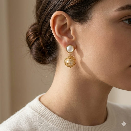 The Golden Nest Pearl Drop Earrings 🪺✨