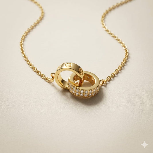Golden Duo Ring Pavé Pendant Necklace 💛💎