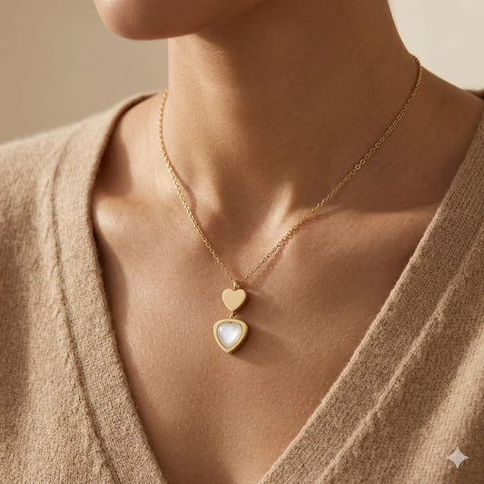 Golden Twin Heart Trillion Drop Necklace 💛💎