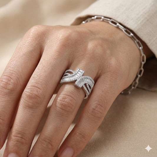 Silver Cascade Wave Diamond Ring 🌊💎